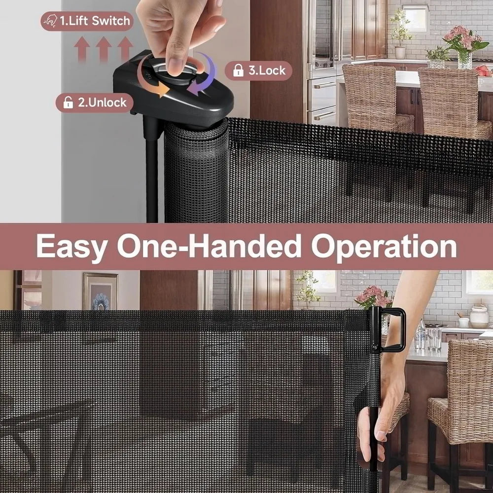 Retractable Baby Doorways Safe 120inch Extra Wide Baby Gate Baby Safety Gate For Stairs Doorway Indoor Metal Dog Gate Black