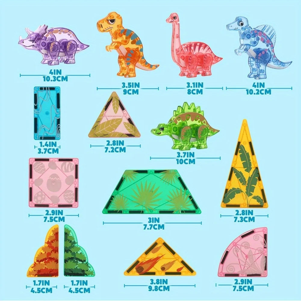 JOYFY 50Pcs Magnetic Building Tiles Dinosaur Set for Kids Christmas Birthday Gift 5 Cute Dinosaurs Educational STEM Toy