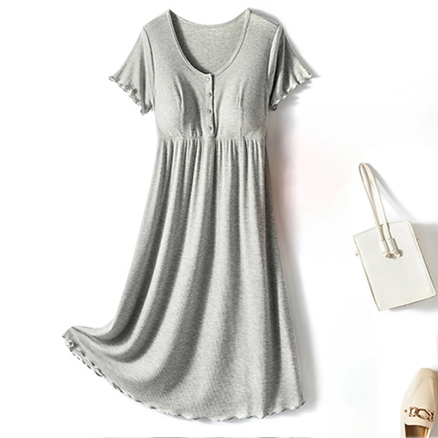 Soft Cotton Linen Maternity Dress Thin Round Neck Short Sleeve Maternity Breastfeeding Breathable Nursing Casual Clothes