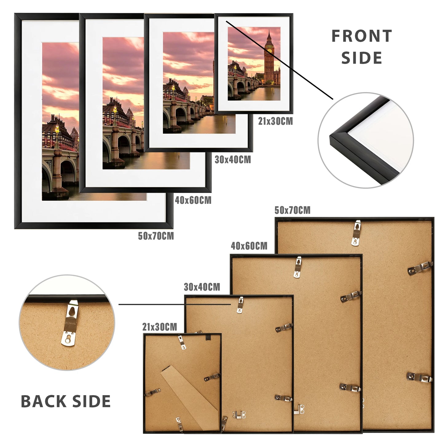 3pcs 30x40 50x70cm Picture Frames Aluminum Modern Photo Frame Black With Mat For Wall Art Mounting Canvas Print Home Decor