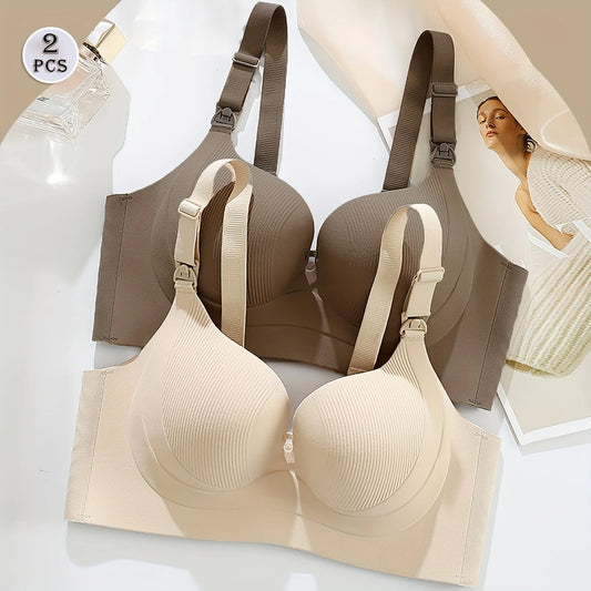 2-pack Brown + Apricot Women's Pregnancy Nursing Bra Seamless Soft Support Underwear for Women With Small Breasts, Gathered and
