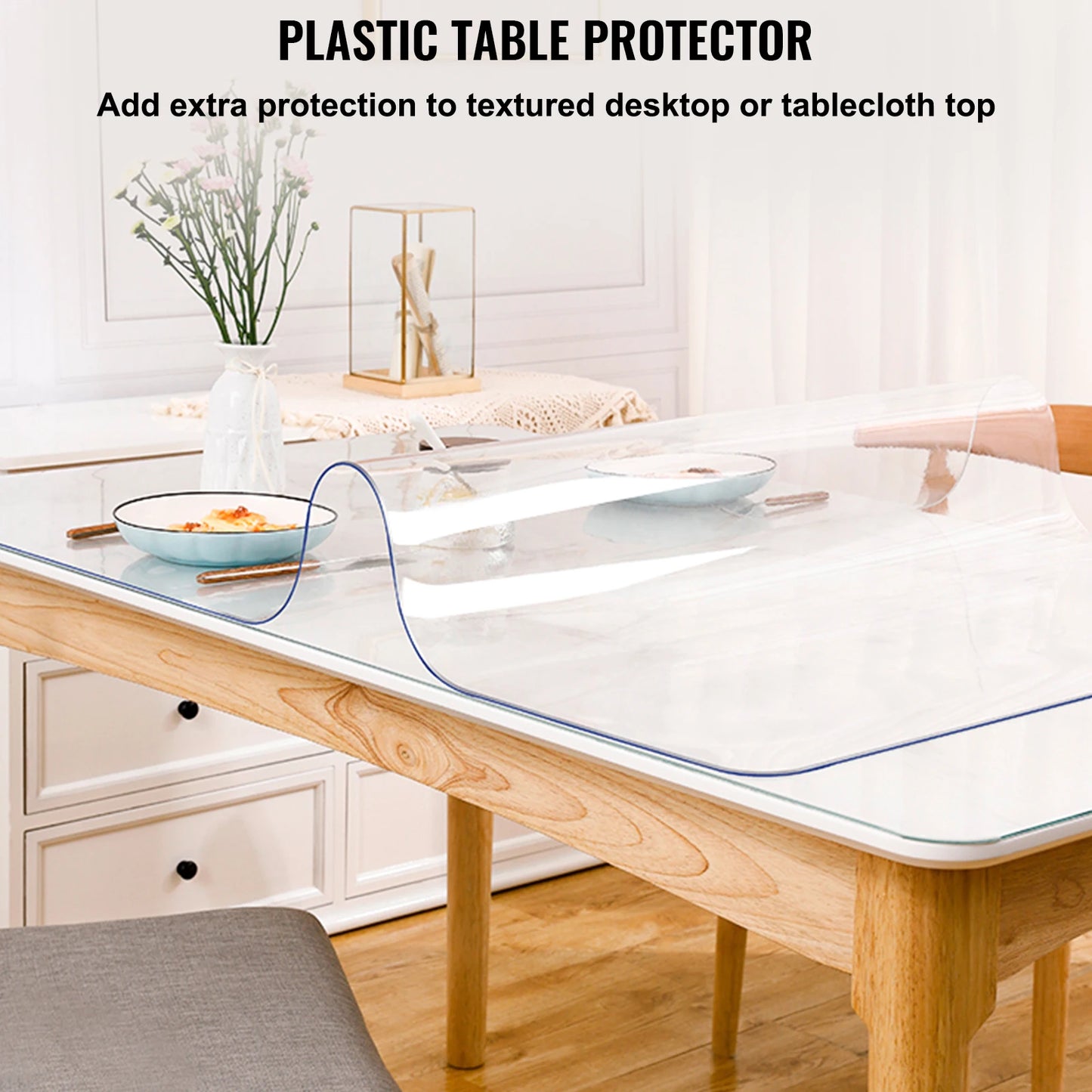 SucceBuy Multi-size 1.5/2mm Tablecloth Protector Table Cover Mat PVC Soft Waterproof Clear Water Resistant Easy Clean