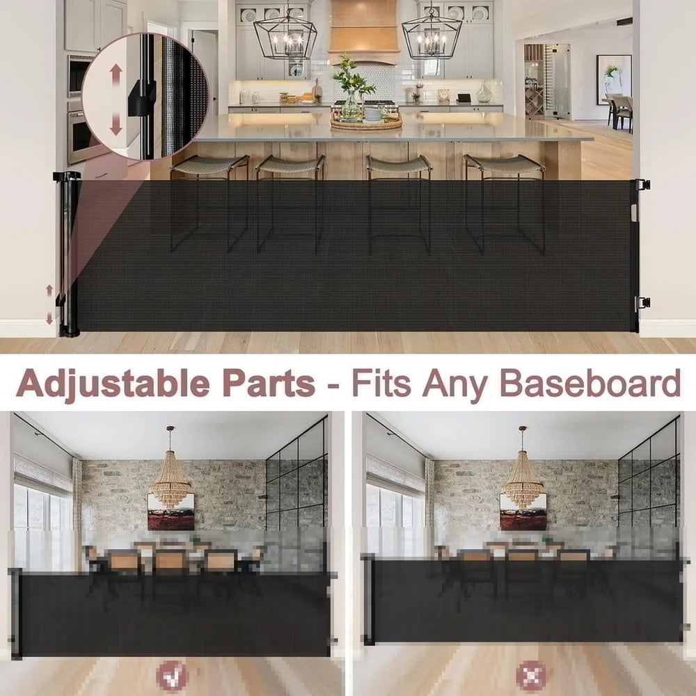 Retractable Baby Doorways Safe 120inch Extra Wide Baby Gate Baby Safety Gate For Stairs Doorway Indoor Metal Dog Gate Black