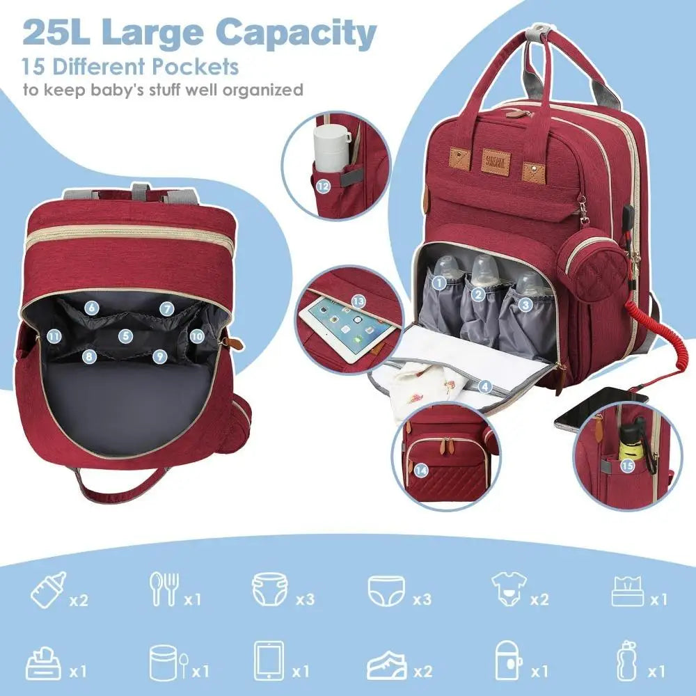 RsenFremior Large Diaper Bag with Changing Station, Foldable Diaper Bag Backpack with Bed ,Diaper Bag with Insulated Pockets