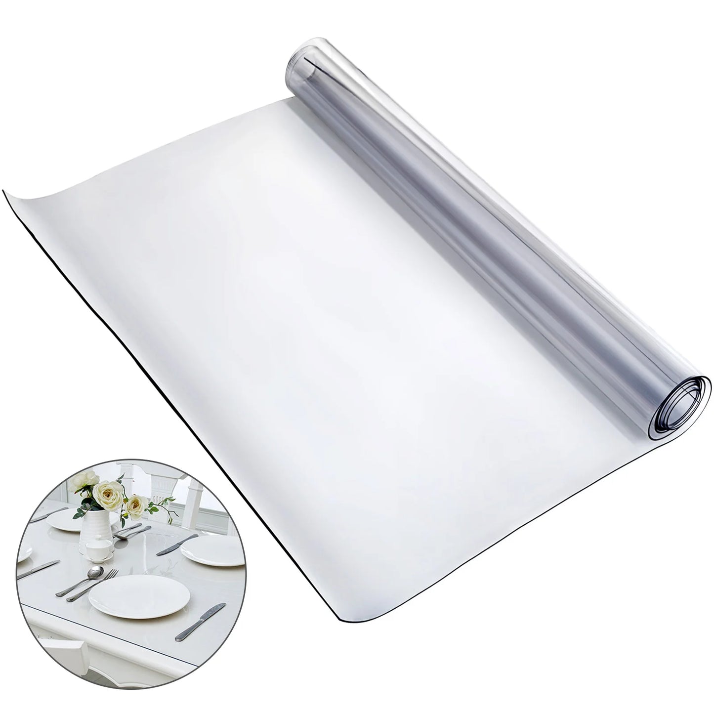 SucceBuy Multi-size 1.5/2mm Tablecloth Protector Table Cover Mat PVC Soft Waterproof Clear Water Resistant Easy Clean