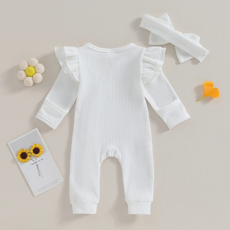 2023-11-02 Lioraitiin 0-12M Newborn Infant Baby Girl Clothes Ruffle Zipper Romper Long Sleeve Jumpsuit Fall Winter Clothes