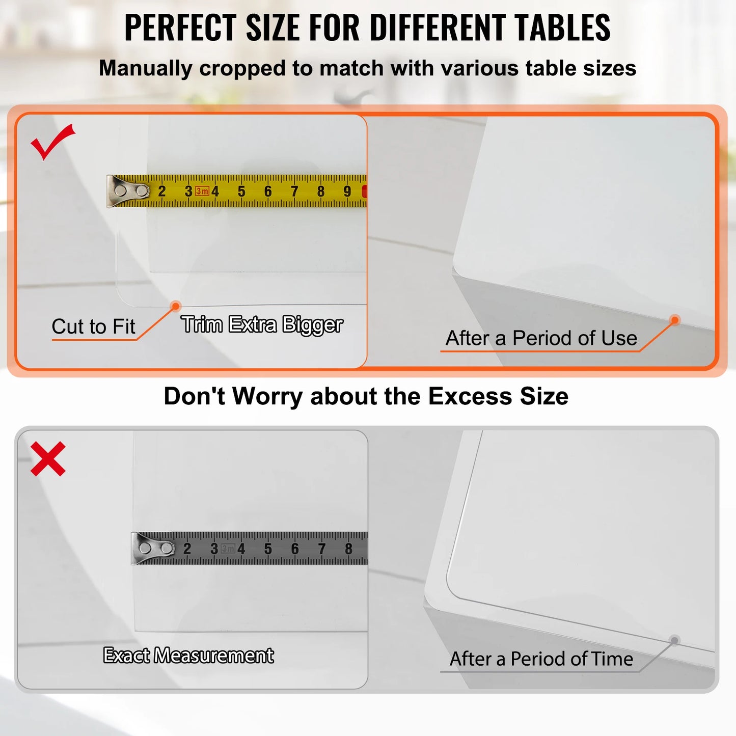 SucceBuy Multi-size 1.5/2mm Tablecloth Protector Table Cover Mat PVC Soft Waterproof Clear Water Resistant Easy Clean