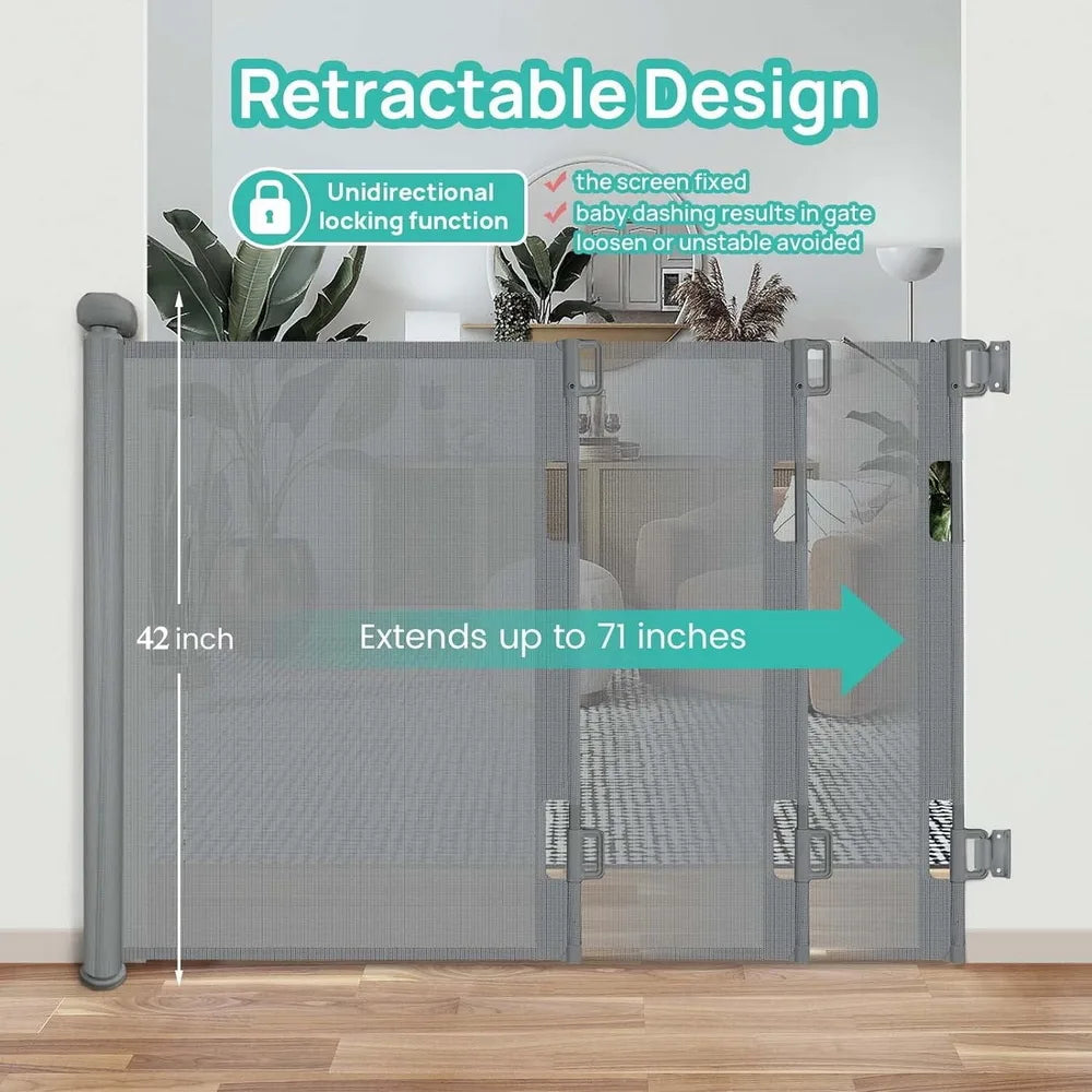 Retractable Baby Safe Doorways 71" Wide Baby Gate Child Safety Gate For Doorways Stairs Hallway Stairs Indoor Outdoor Pet Gate
