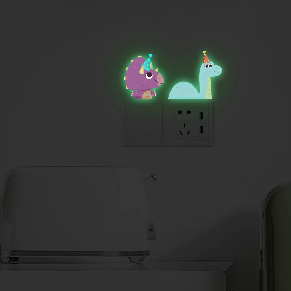 Cartoon Little Dinosaur Luminous Wall Sticker Kids Room Switch Decoration Decals Bedroom Background Decor Glow In The Dark Mural