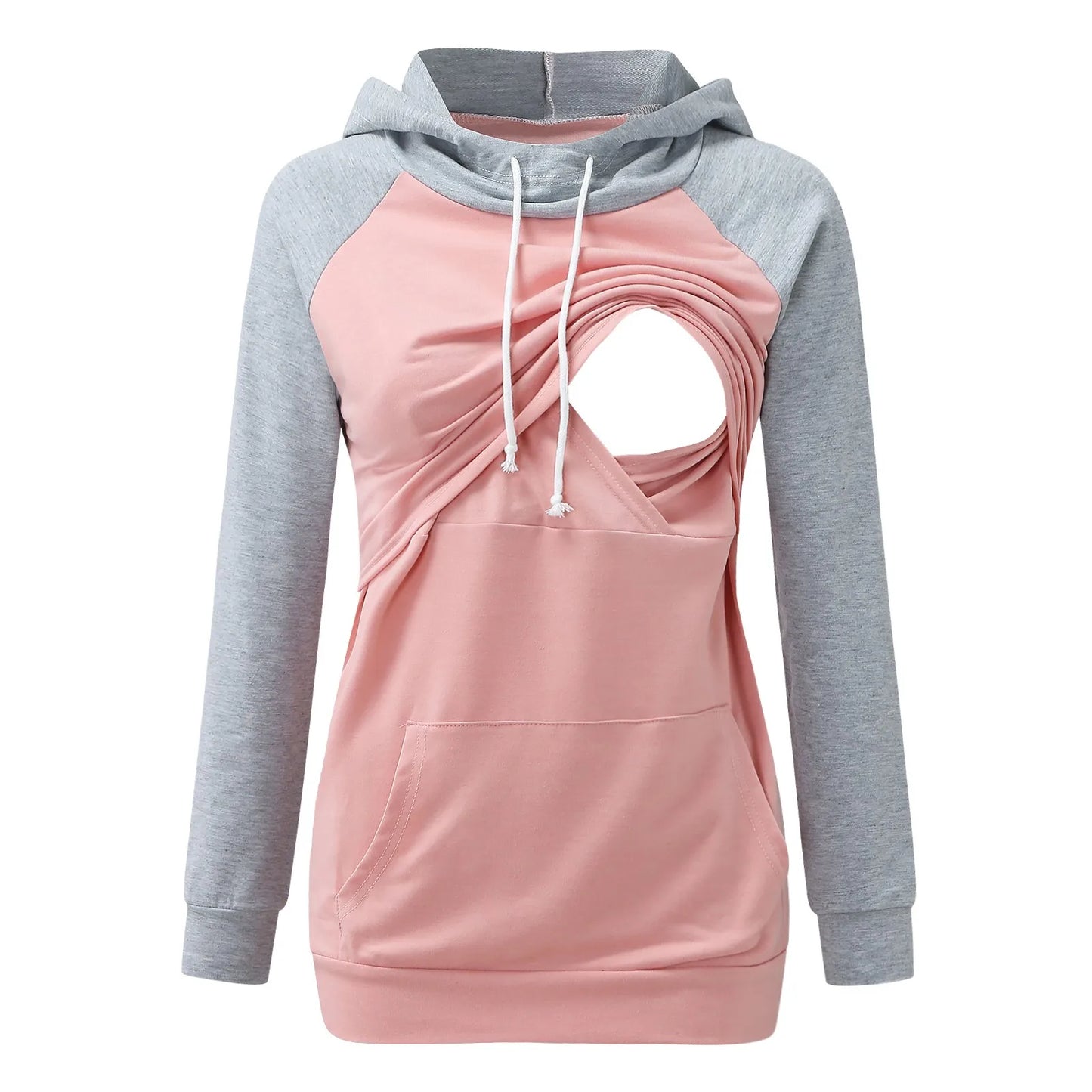 Maternity Tops Womens Pregnant Color Patchwork Long Sleeve Hoodie Casual Blouse Womens Breastfeeding Sweatshirt With Pockets
