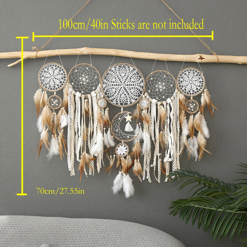 5pcs Bohemian Dreamcatcher Set - Large Wall Hanging For Bedroom, Wedding, Christmas Decor - Pretty And Decorative Ornaments