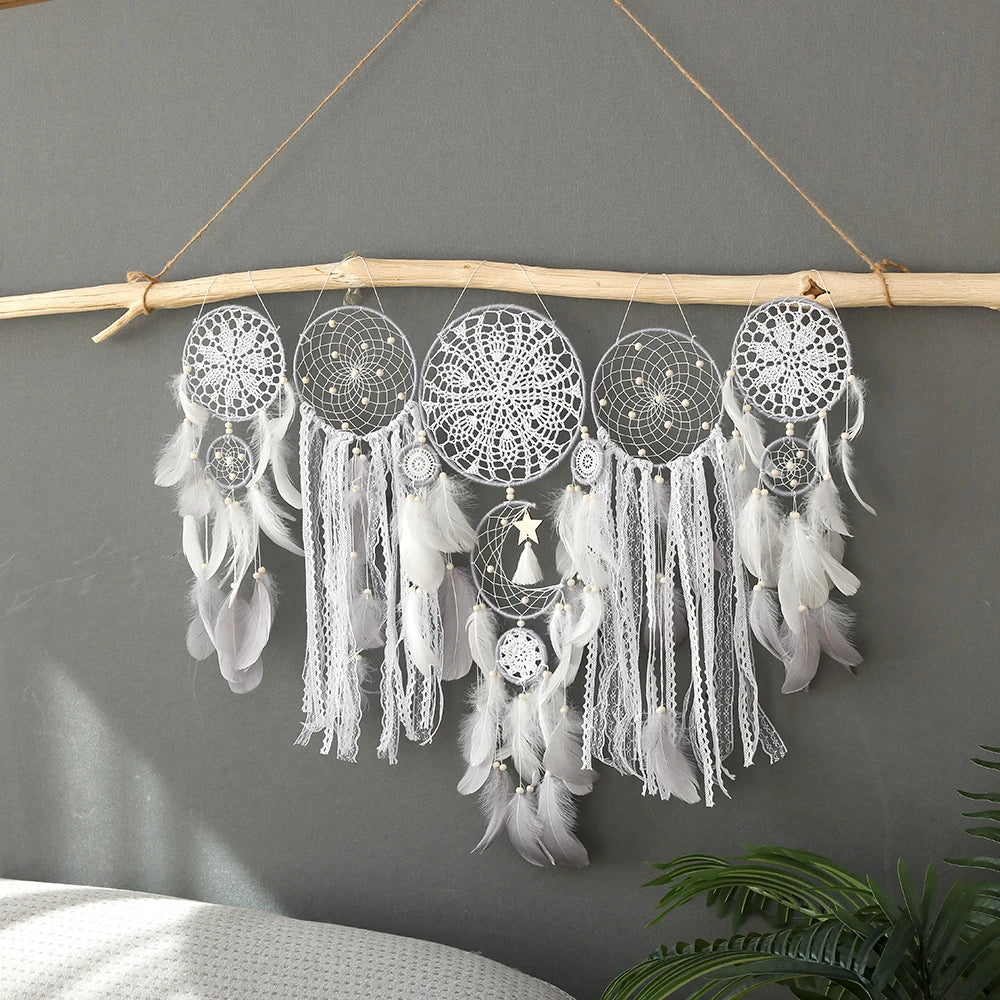 5pcs Bohemian Dreamcatcher Set - Large Wall Hanging For Bedroom, Wedding, Christmas Decor - Pretty And Decorative Ornaments