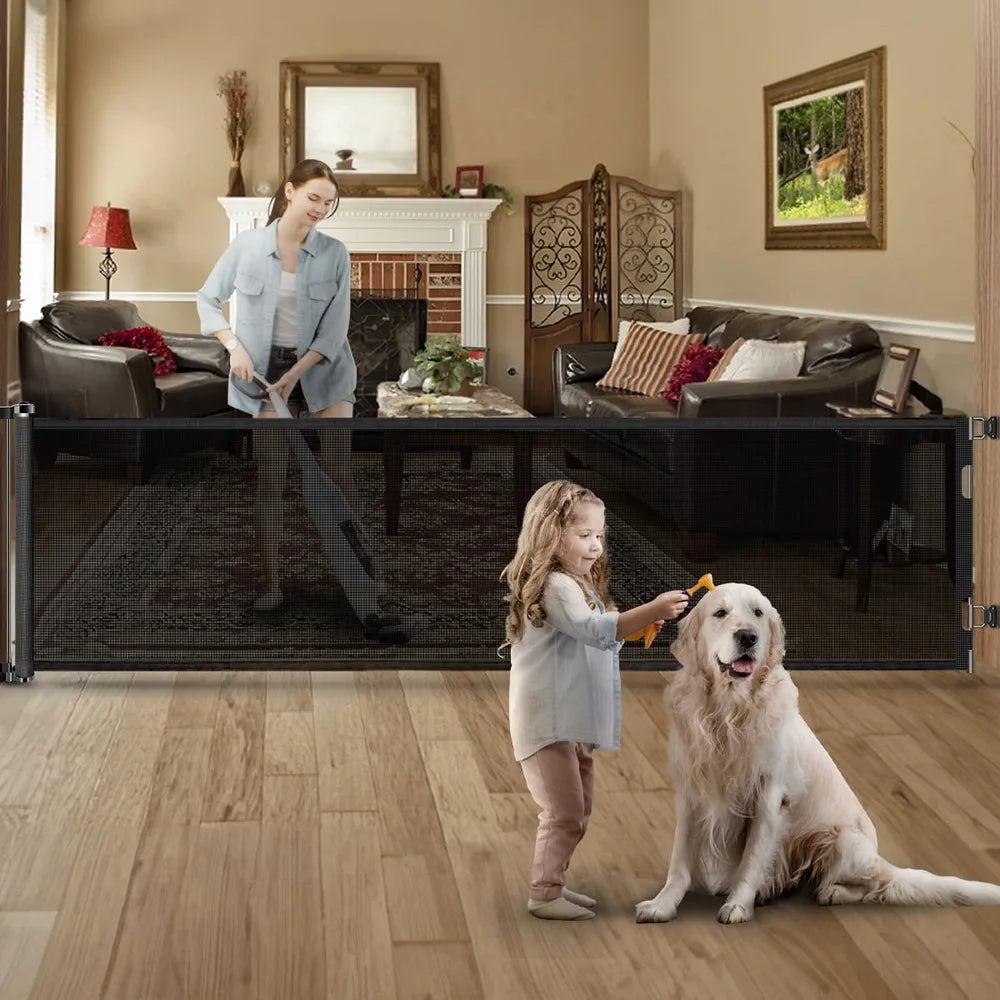 Retractable Baby Doorways Safe 120inch Extra Wide Baby Gate Baby Safety Gate For Stairs Doorway Indoor Metal Dog Gate Black