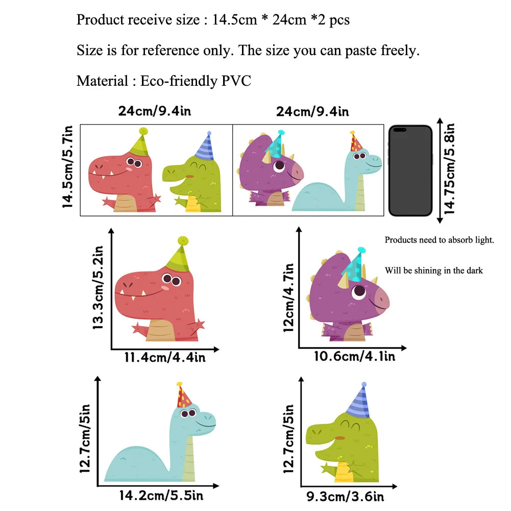 Cartoon Little Dinosaur Luminous Wall Sticker Kids Room Switch Decoration Decals Bedroom Background Decor Glow In The Dark Mural