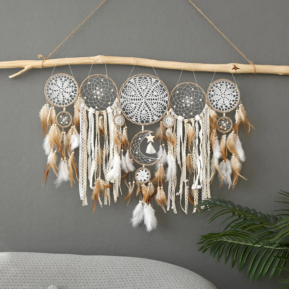 5pcs Bohemian Dreamcatcher Set - Large Wall Hanging For Bedroom, Wedding, Christmas Decor - Pretty And Decorative Ornaments