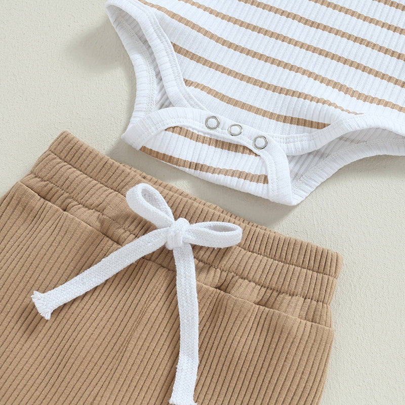 Newborn Baby Boys Girl Fall Winter Clothes Ribbed Knitted Long Sleeve Romper Solid Long Pants Cotton Infant Outfits