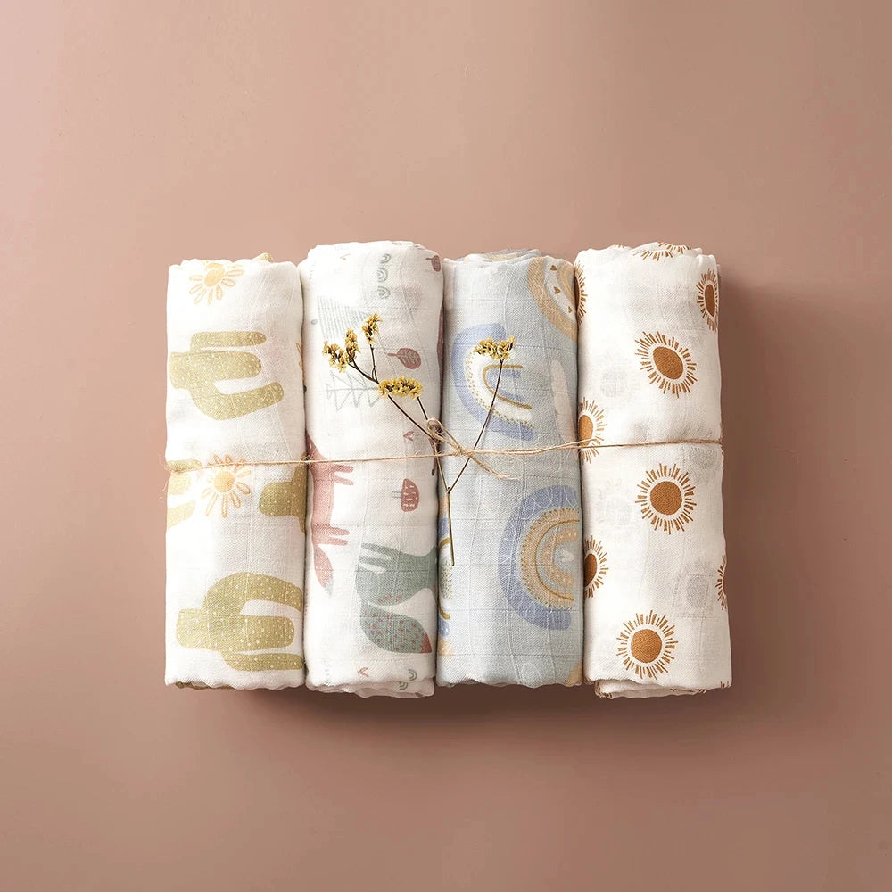 4PCS/Set Baby Muslin Swaddle Blanket Soft Bath Towel For Newborn Bamboo Cotton Infant Sleep Sack Wrap 120*110cm