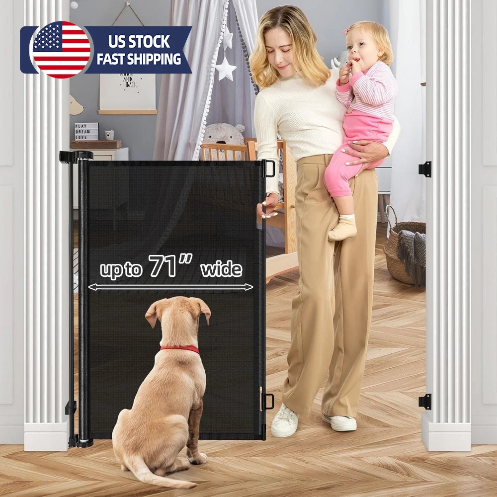 Retractable Baby Safe Doorways 71" Wide Baby Gate Child Safety Gate For Doorways Stairs Hallway Stairs Indoor Outdoor Pet Gate