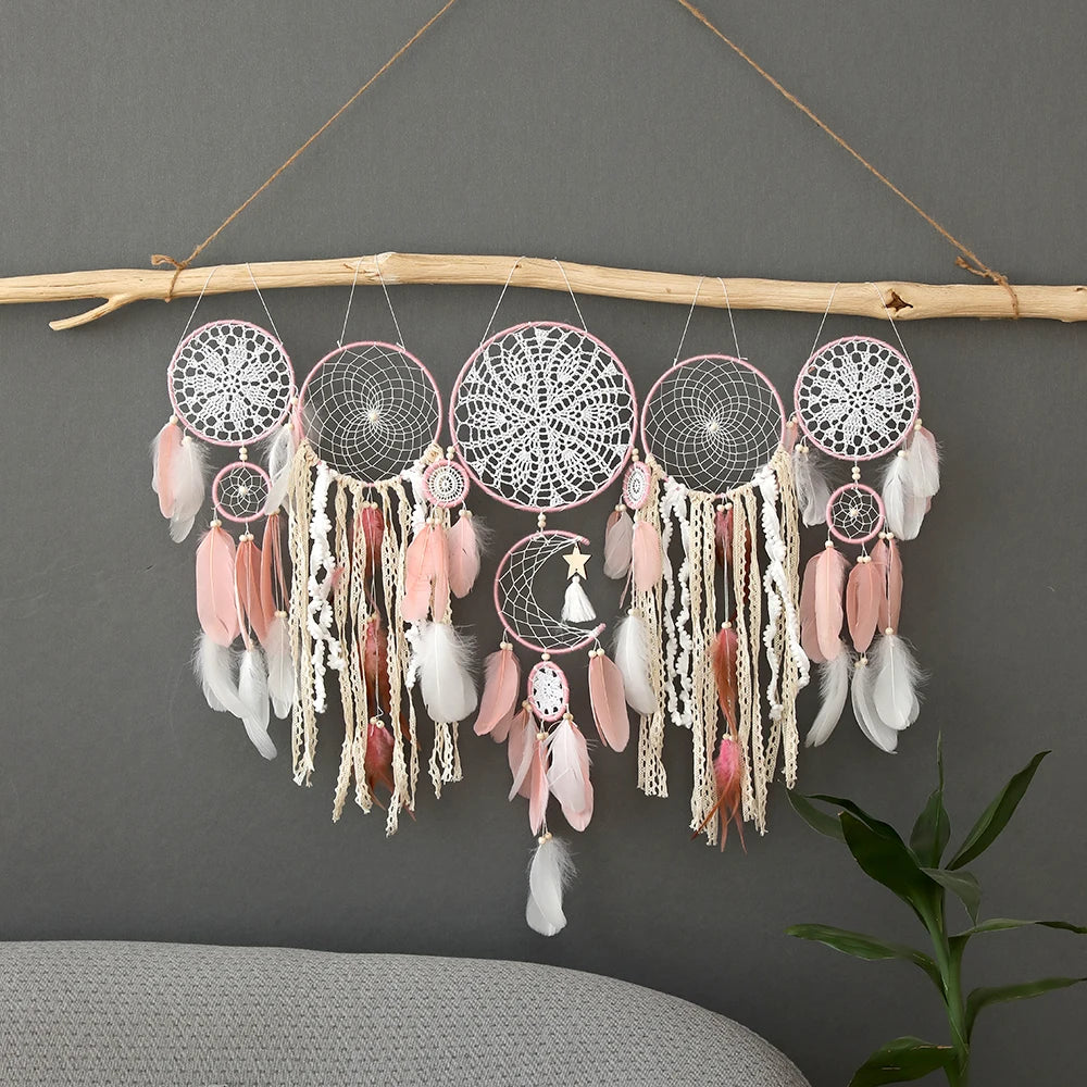 5pcs Bohemian Dreamcatcher Set - Large Wall Hanging For Bedroom, Wedding, Christmas Decor - Pretty And Decorative Ornaments