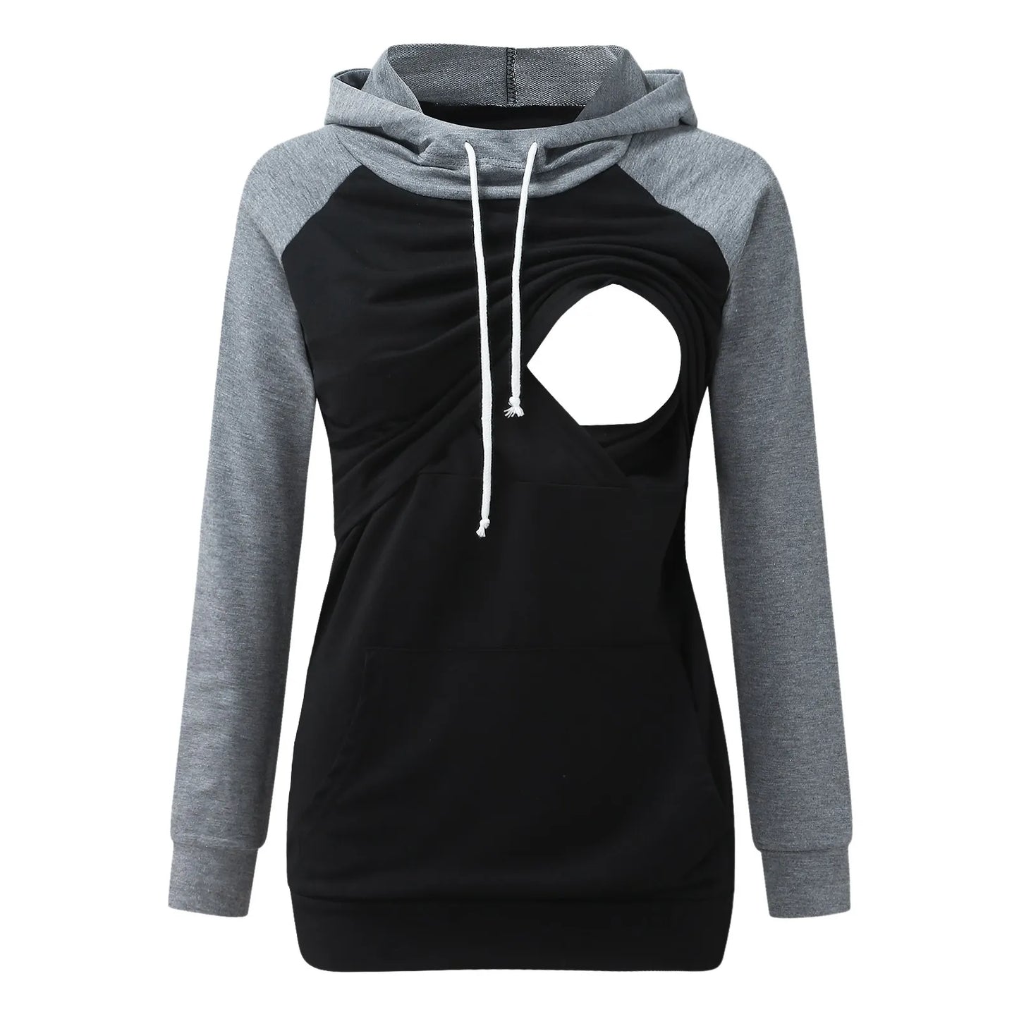 Maternity Tops Womens Pregnant Color Patchwork Long Sleeve Hoodie Casual Blouse Womens Breastfeeding Sweatshirt With Pockets