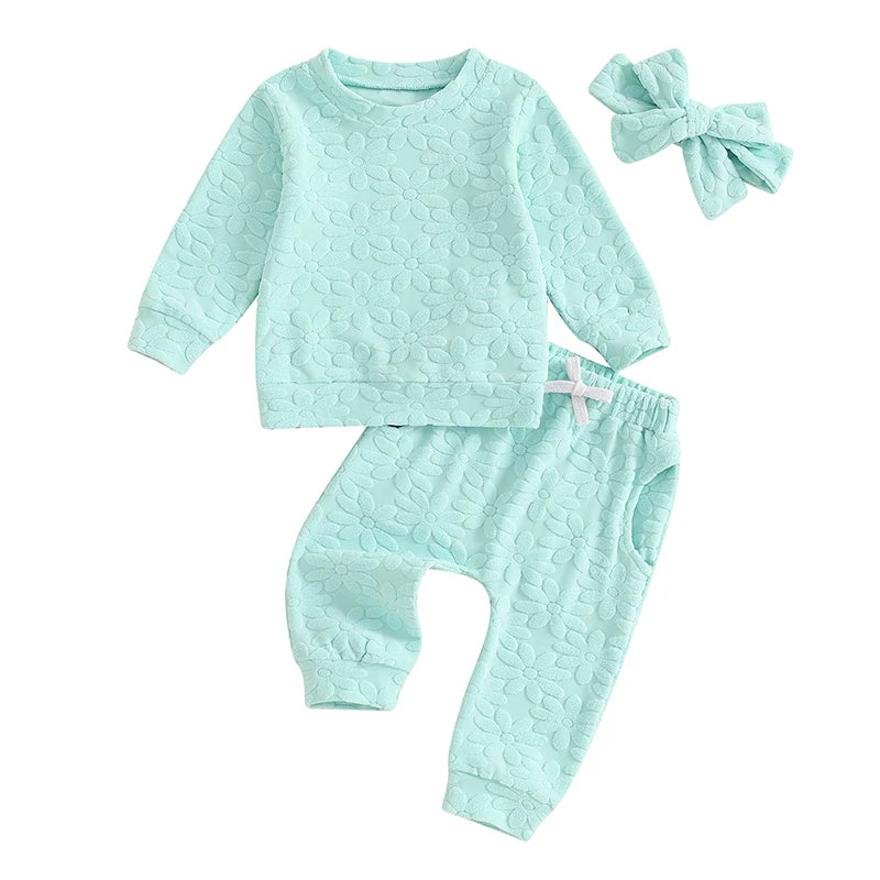 2024-05-22 Lioraitiin Toddler Girl Fall Outfit Daisy Embroidery Long Sleeve Sweatshirt with Elastic Waist Pants Headband Set