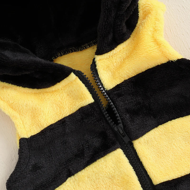 2024-06-24 Lioraitiin 0-24M Baby Bee Costume Sleeveless Hooded Romper Long Socks Set Infant Halloween Costume Newborn Outfit