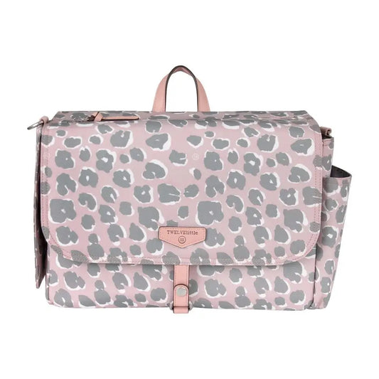Stroller Caddy 3.0 Travel Style Diaper Bag, Messenger Diaper Bag, Includes Stroller Clips and Changing Pad Pink Leopard