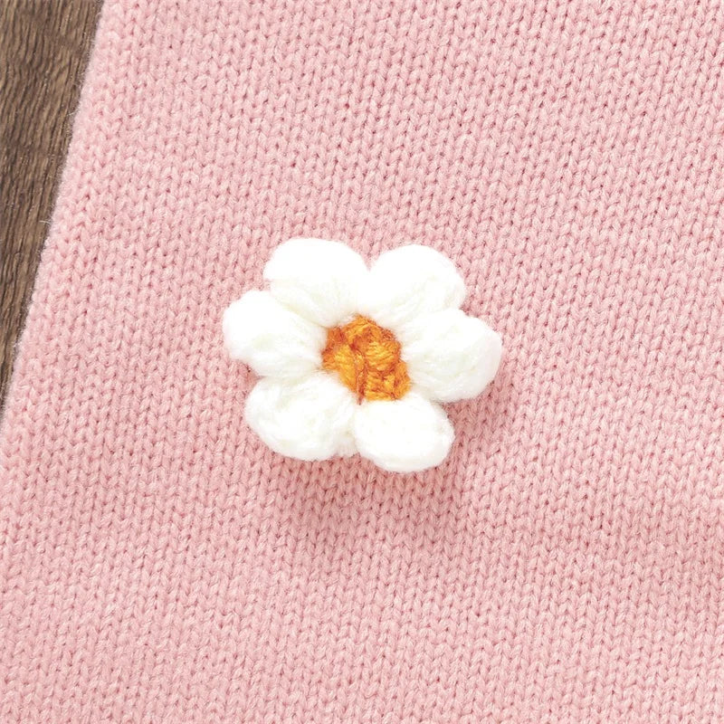 2023-11-01 Lioraitiin Newborn Baby Girl Knitted Jumpsuit Long Sleeve 3D Flower Open Front Button Romper Fall Winter Sweater