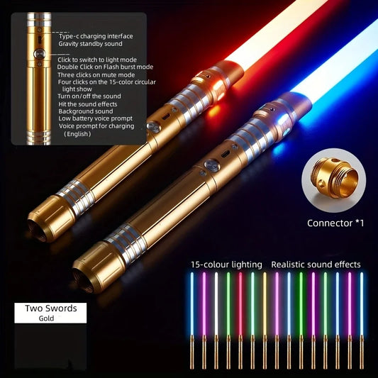 15-color 2-in-1 Metal Gravity Sensing Light up Saber Toy Sword, Light sword Upgraded Version Party Glow Sword for Halloween and