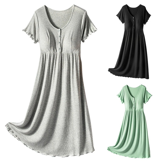 Soft Cotton Linen Maternity Dress Thin Round Neck Short Sleeve Maternity Breastfeeding  Breathable Nursing Casual Clothes