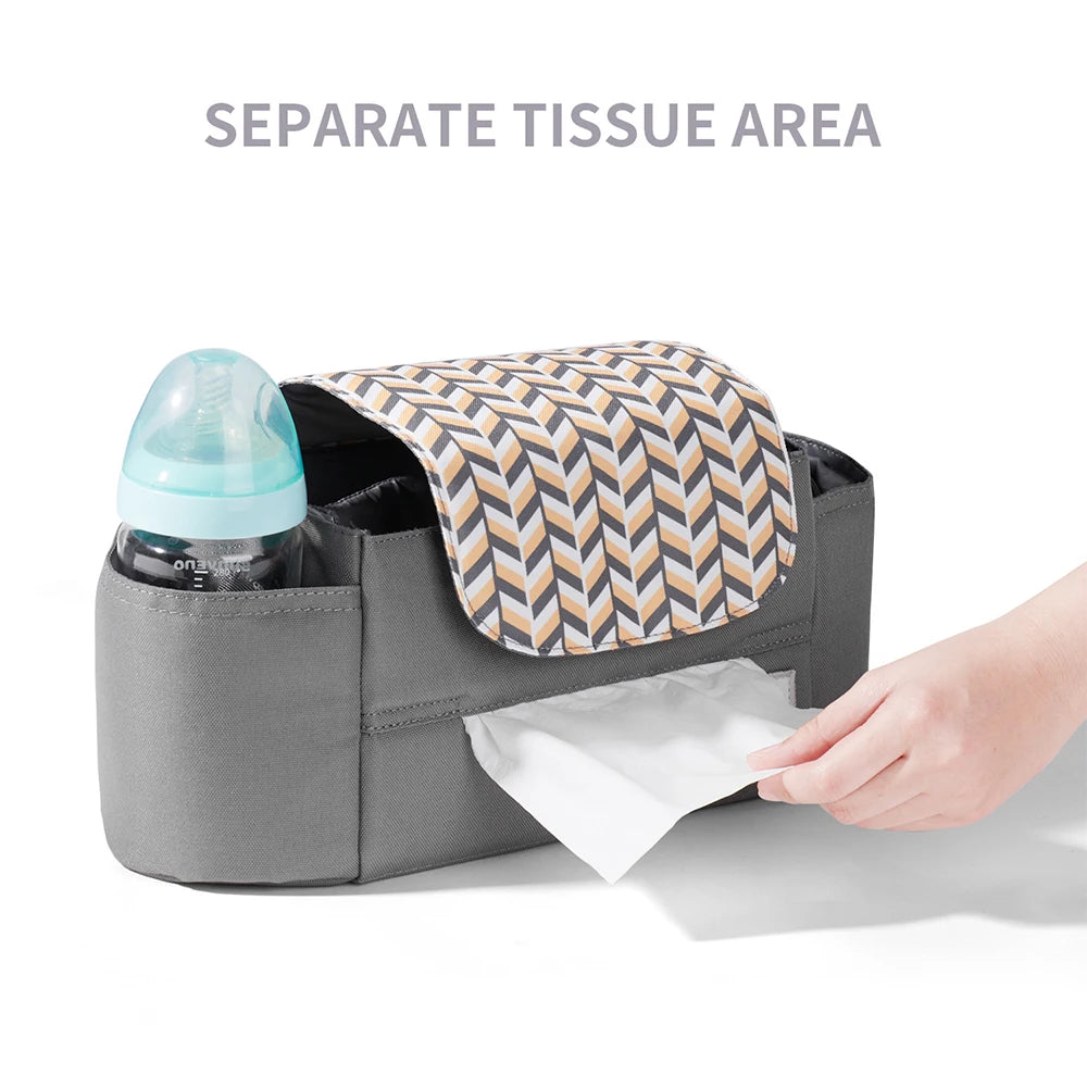 Universal Baby Stroller Organizer Expandable Diaper Bag with Shoulder Strap,Cup Holder,Zipper Pocket Stroller Accessories Travel