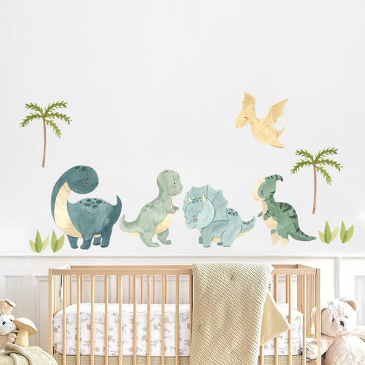 Watercolor Dinosaur Animal Forest Tree Wall Stickers Adventure Travel Jungle Woodland Wall Decal Bedroom Baby Nursery Decor