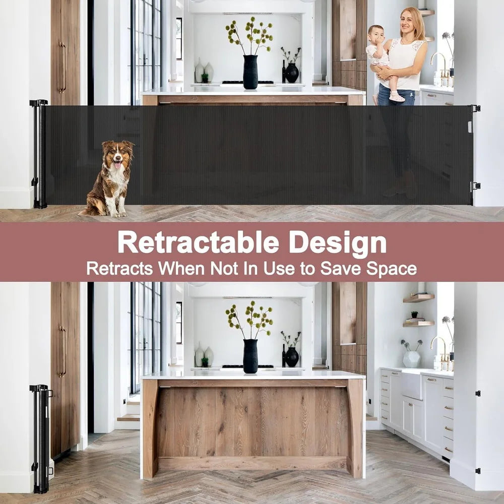 Retractable Baby Doorways Safe 120inch Extra Wide Baby Gate Baby Safety Gate For Stairs Doorway Indoor Metal Dog Gate Black