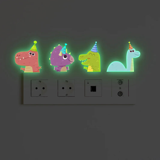 Cartoon Little Dinosaur Luminous Wall Sticker Kids Room Switch Decoration Decals Bedroom Background Decor Glow In The Dark Mural