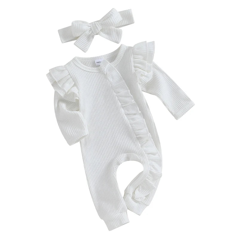 2023-11-02 Lioraitiin 0-12M Newborn Infant Baby Girl Clothes Ruffle Zipper Romper Long Sleeve Jumpsuit Fall Winter Clothes