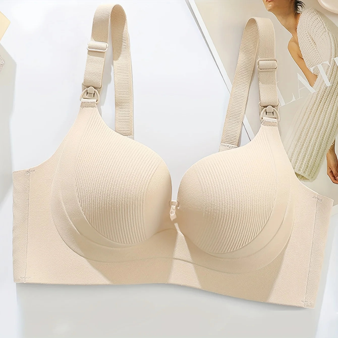 2-pack Brown + Apricot Women's Pregnancy Nursing Bra Seamless Soft Support Underwear for Women With Small Breasts, Gathered and